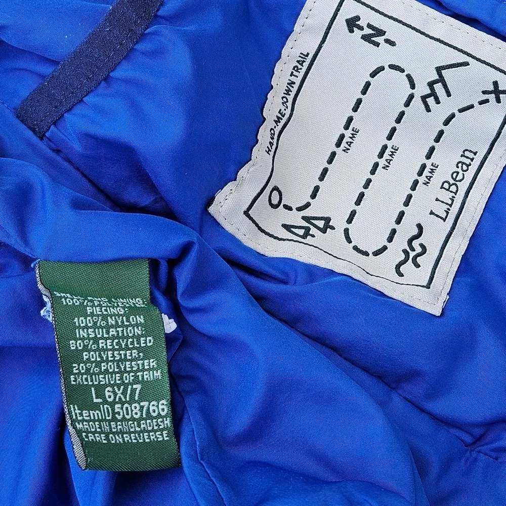 LL Bean Discovery Trail Jacket Synthetic Down Coat Blue Black Zip Up Youth L